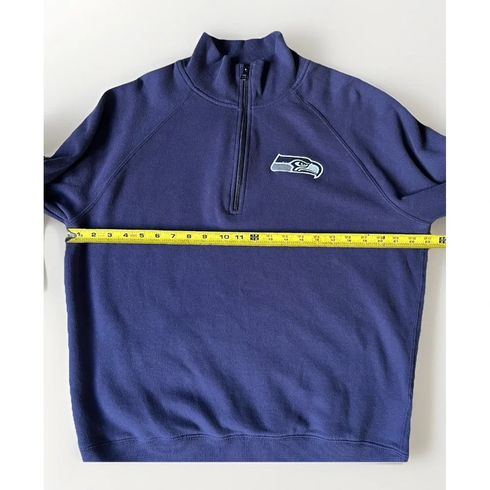 Seattle Seahawks OTS Pullover Mens L Blue 1/4 Zip Long Sleeve Sweater And Gloves